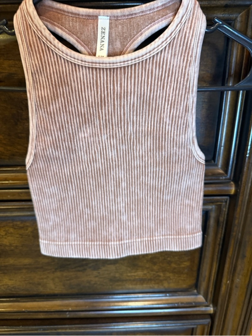 Zenana Ribbed Crop Tank in Deep Camel - Picture 4 of 4